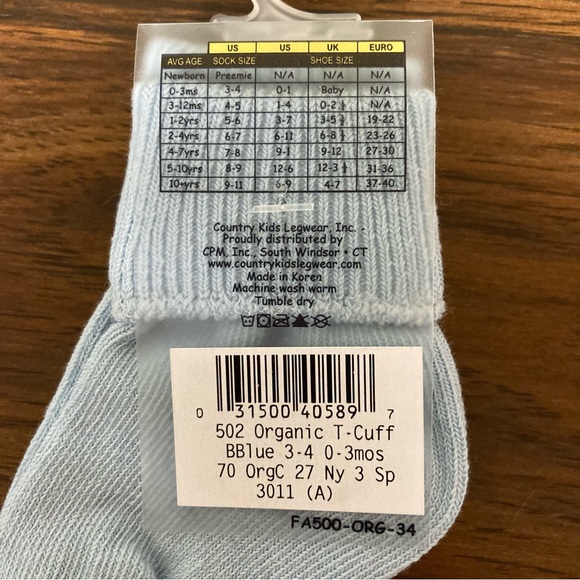 $1 NWT Country Kids Organics Turncuff Baby Blue Socks 3-4 - Picture 4 of 6